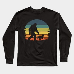 Bigfoot Walking Boxer Dog Vintage Sunset Hiking Dog Long Sleeve T-Shirt